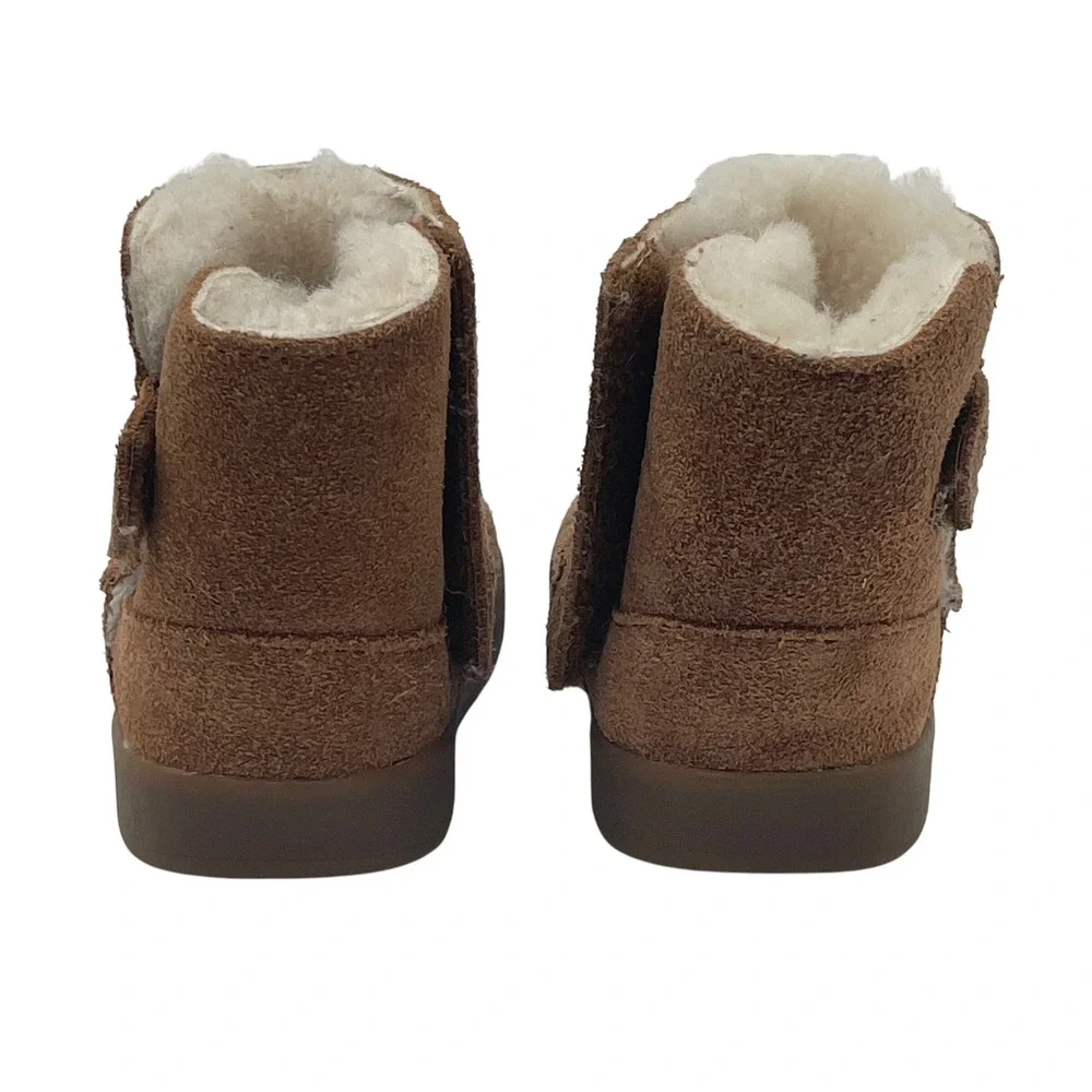 Toddler Baby UGG Boots Brown Suede Sheepskin Fur Lined‎ Hook Loop Size 01